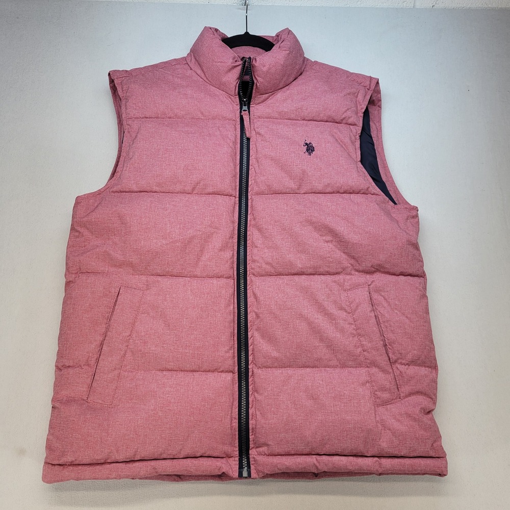 US Polo Assn Puffer Vest Mens Medium Red Heathered Full Zip Quilted